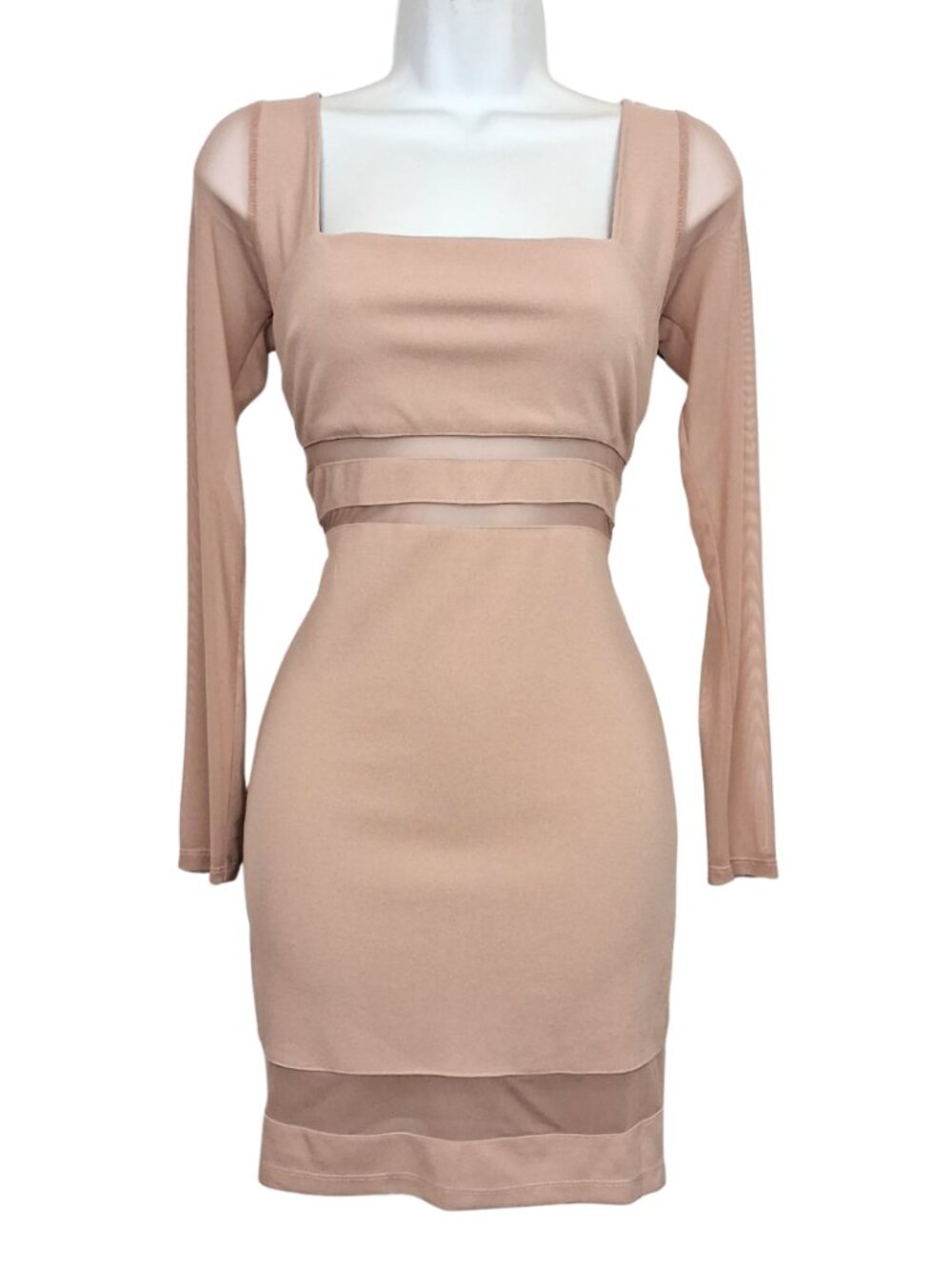 tan bodycon dress long sleeve IRIS Sheer Mesh Panel Cocktail Dress Small NWT perfect for that next day1-dinner Navy Satin Beaded Corset Size:XL (US size 14-16)